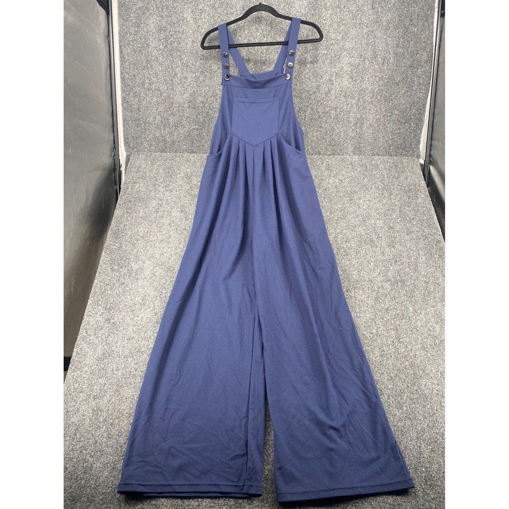 Halara Wide Leg Overalls Jumpsuit Women Small Tall Blue Waffle Knit Pleated NEW